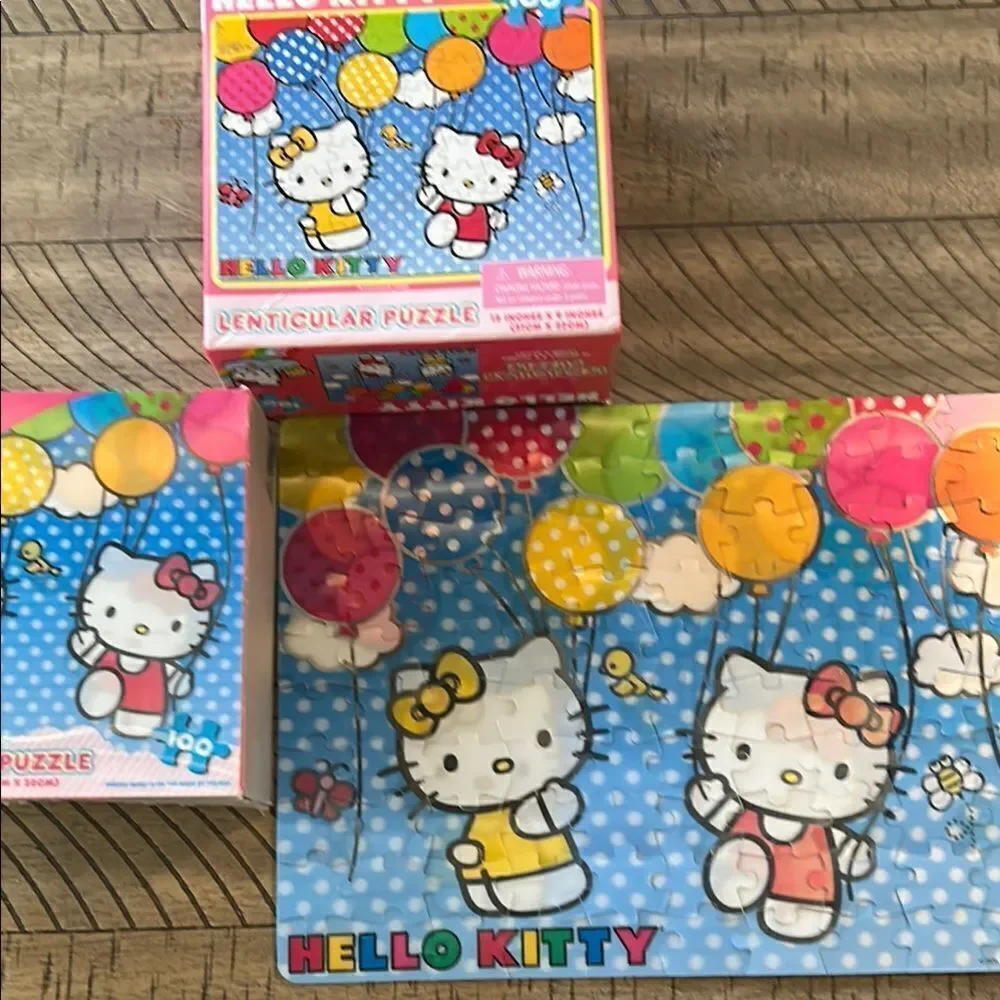 Hello Kitty 🐱 🌺 Lenticular Puzzle 🧩 Set - balloons 🎈🎈 too! 2011 Sanrio USA 🇺🇸